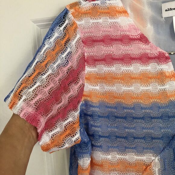 ALFRED DUNNER PARADISE ISLAND MULTICOLOR SLIP NECK SHORT SLEEVE SPLICED STRIPLE - Picture 6 of 6